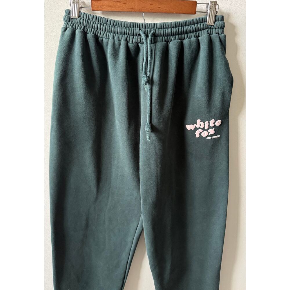 White Fox green joggers with light pink writing women's medium - Picture 2 of 4